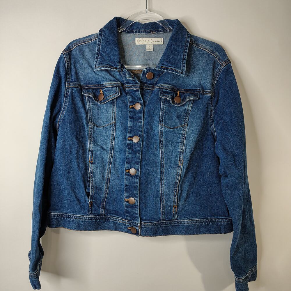 Est.‎ 1946 Denim Blue Jean Jacket Women's XL Cotton Boho Casual Hippie Outdoors